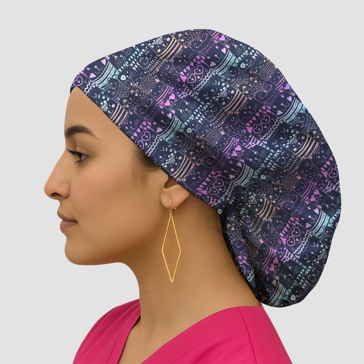 Neon Cat Faces Scrub Cap