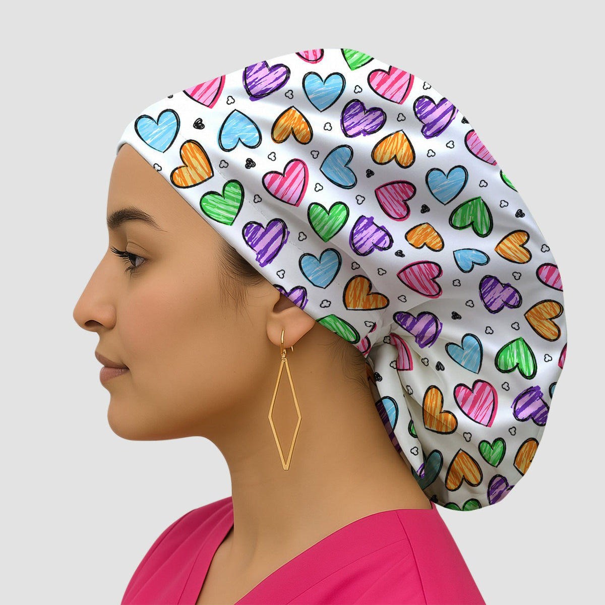 Colorful Doodle Heart Scrub Cap