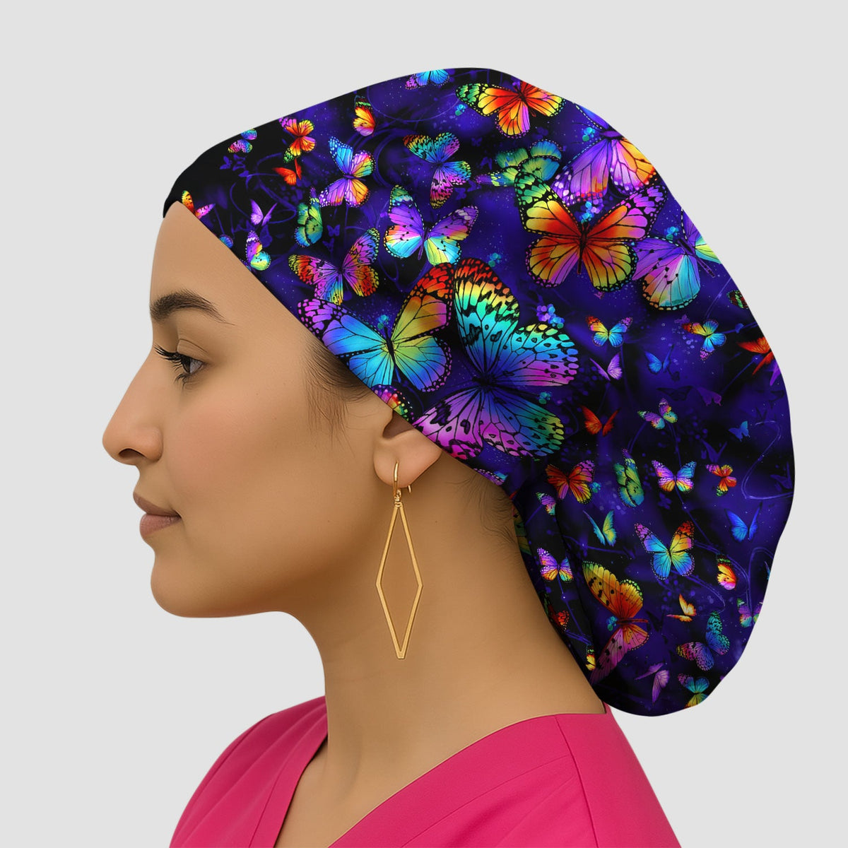 Vibrant Rainbow Butterfly Galaxy Scrub Cap