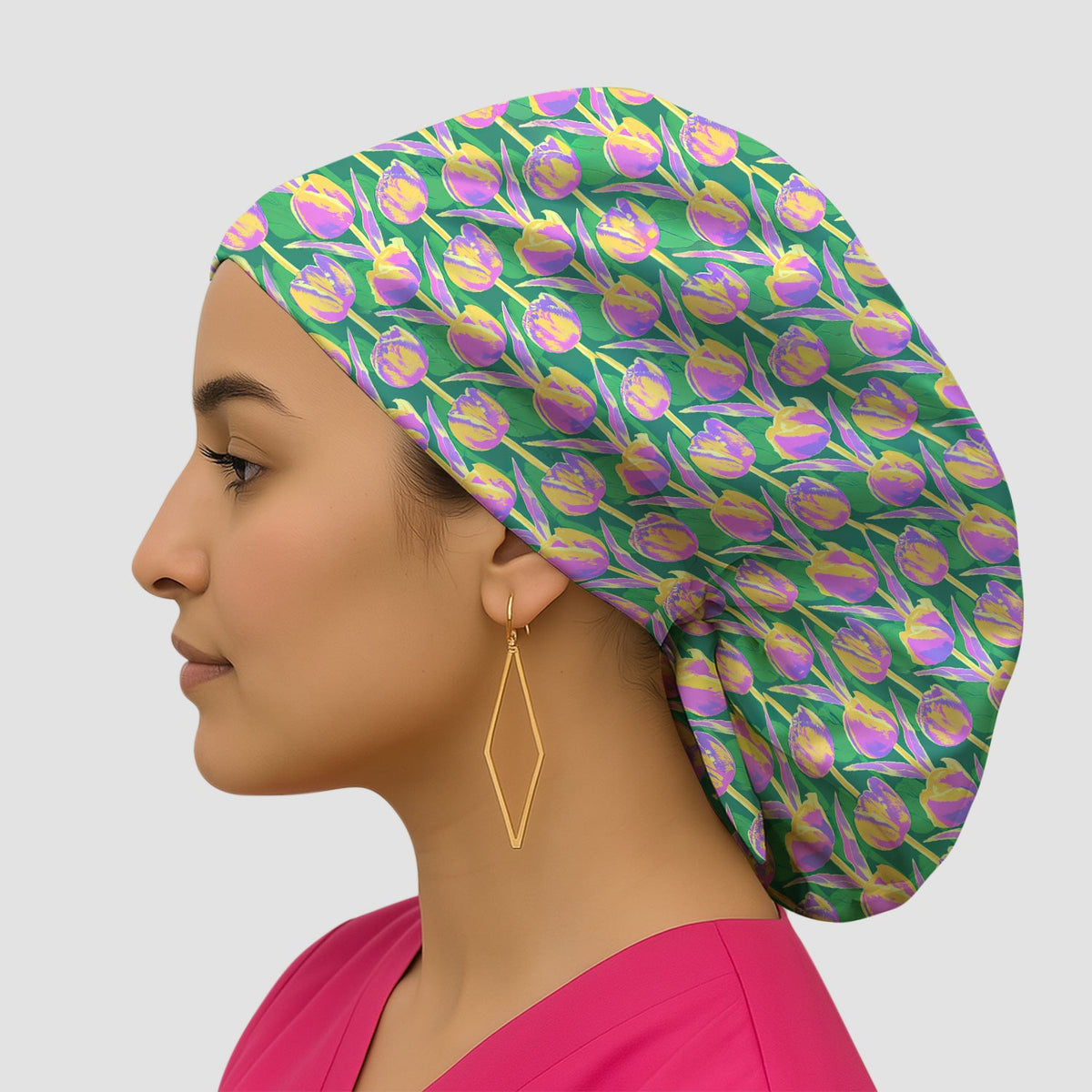 Colorful Tulip Floral Scrub Cap