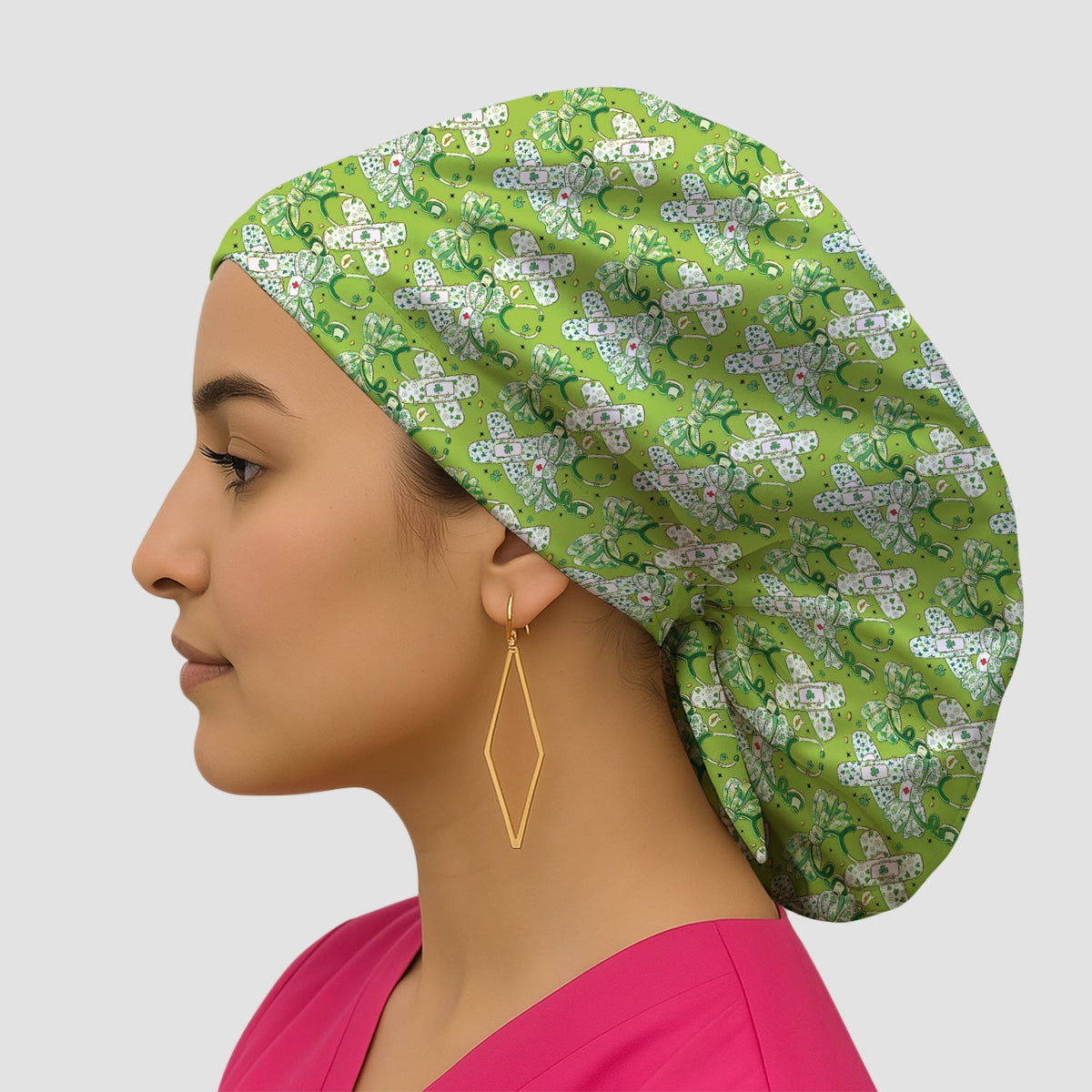 St Patrick Shamrock Stethoscope Scrub Cap