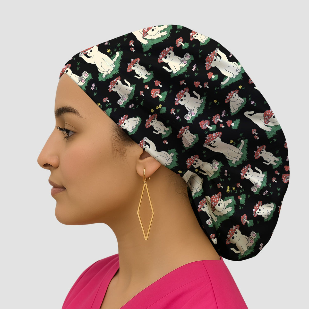 Mushroom Cat Scrub Cap