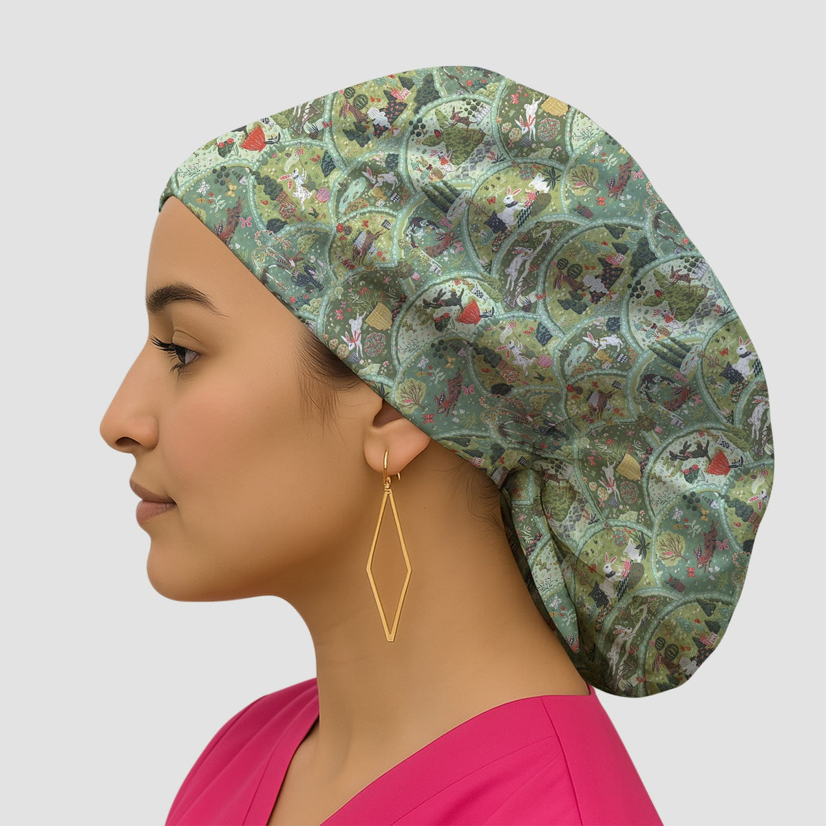 Whimsical Garden Scene Rabbit Scrub Cap