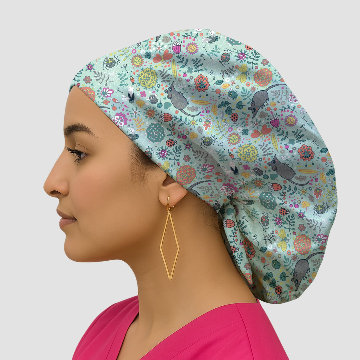 Woodland Mouse Floral Scrub Cap