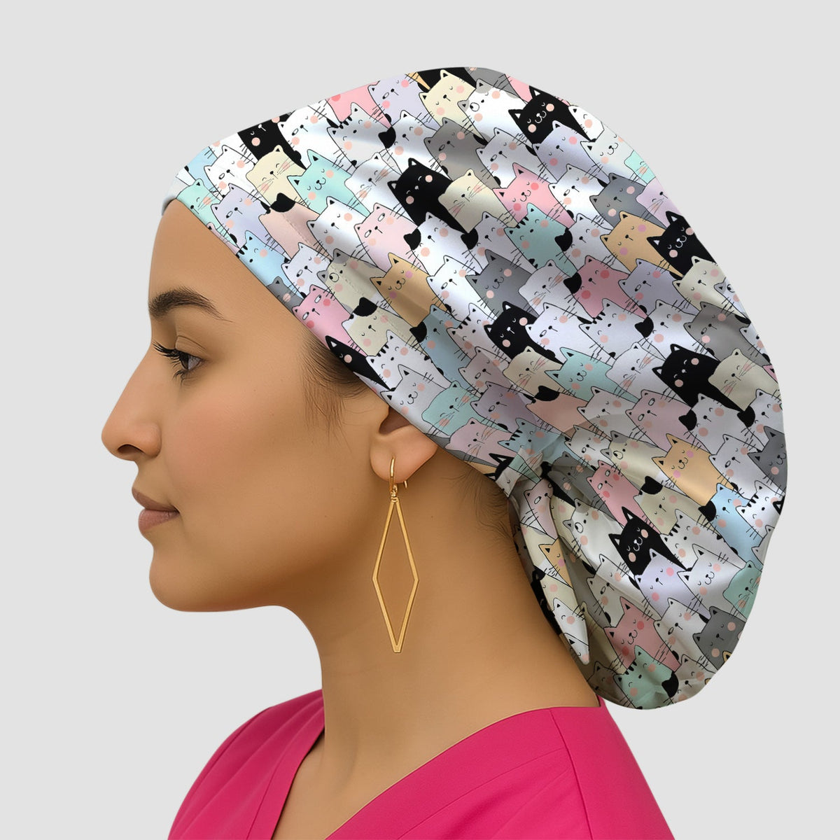 Cartoon Cat Crowd Scrub Cap
