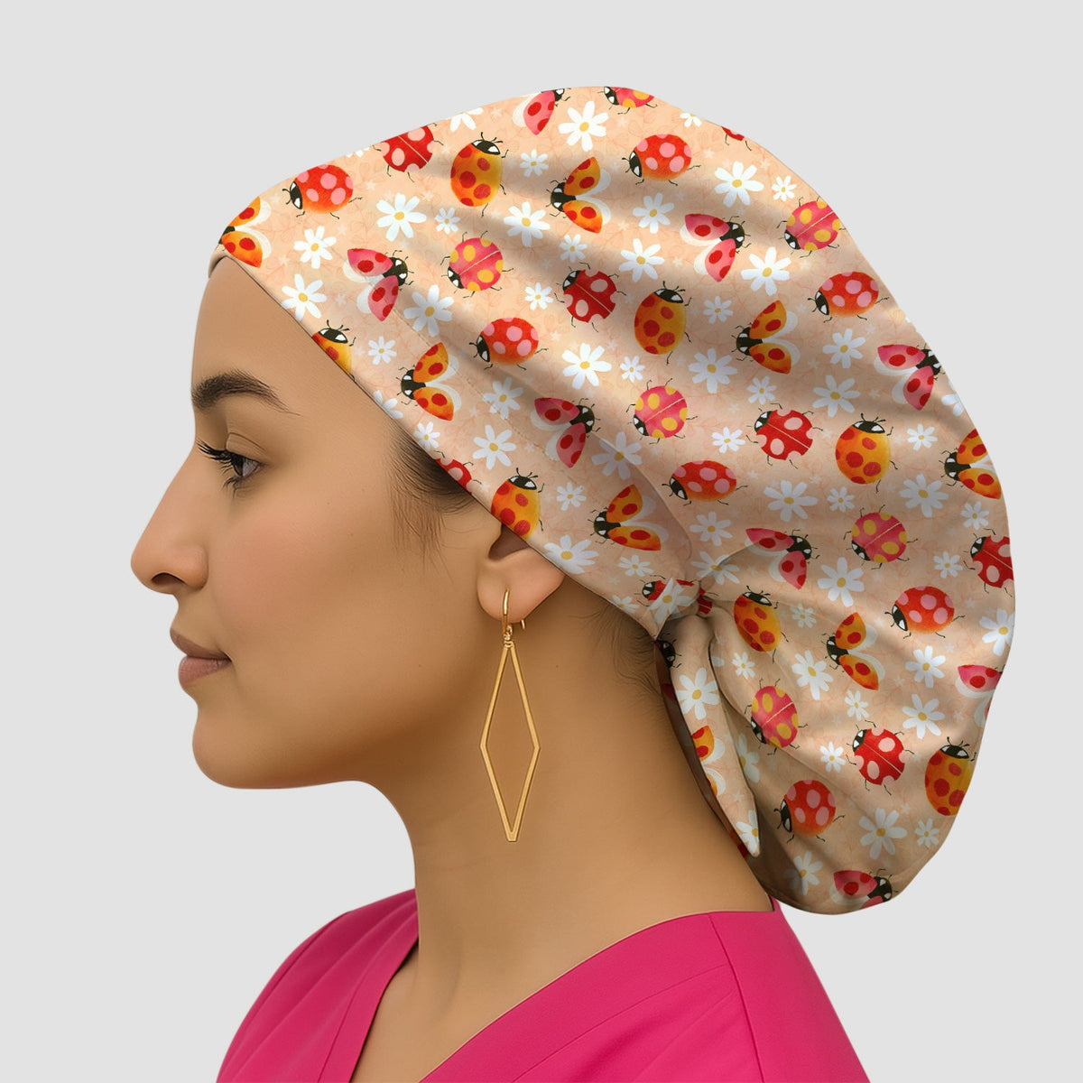Ladybug Daisy Floral Scrub Cap