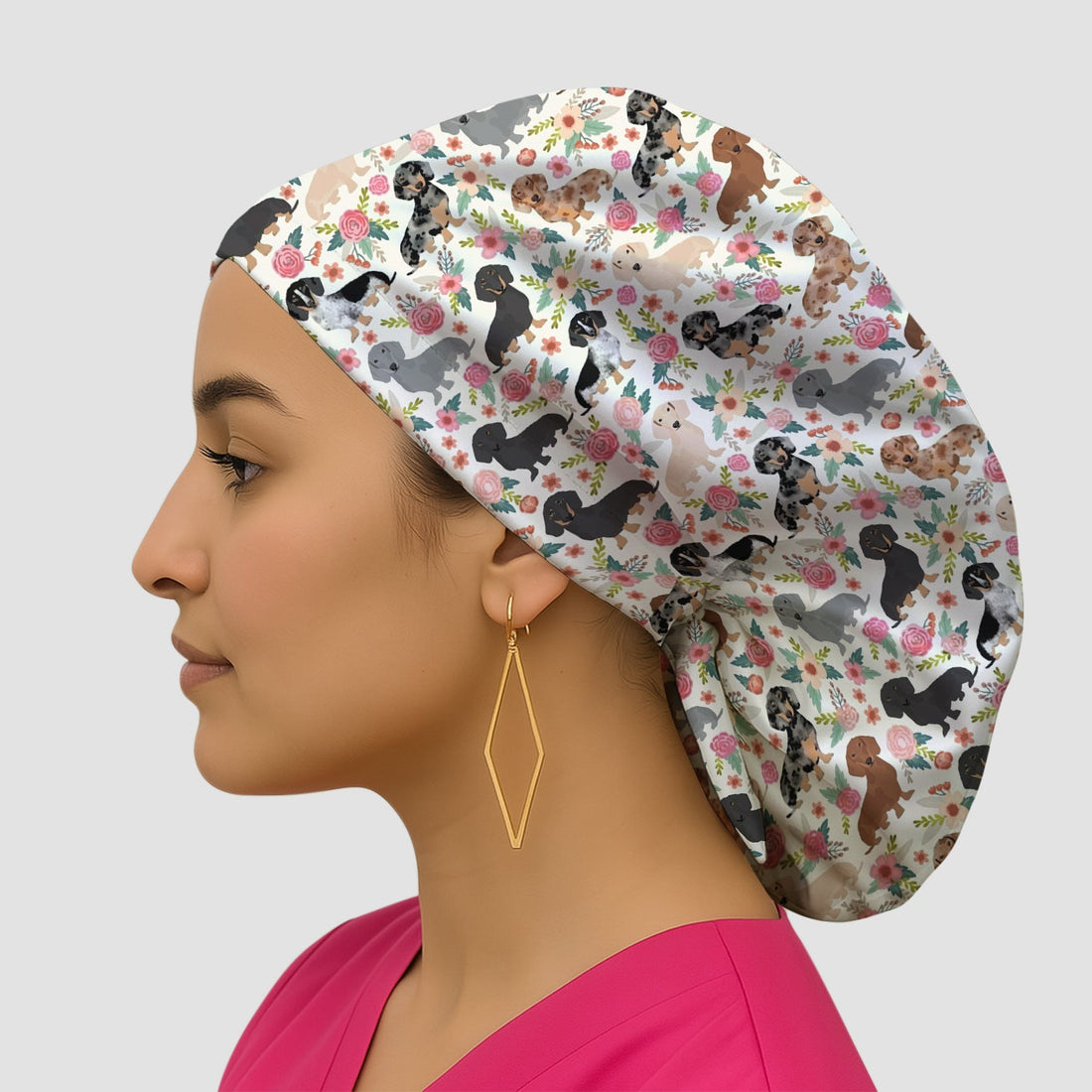 Adorable Dachshund Floral Scrub Cap