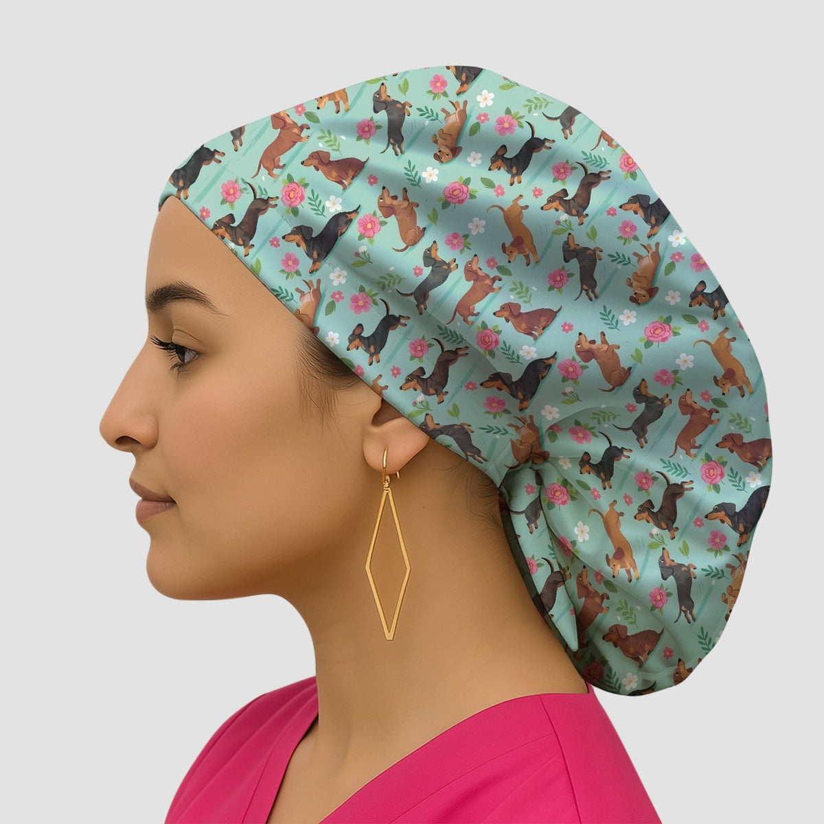 Floral Dachshund Puppy Scrub Cap