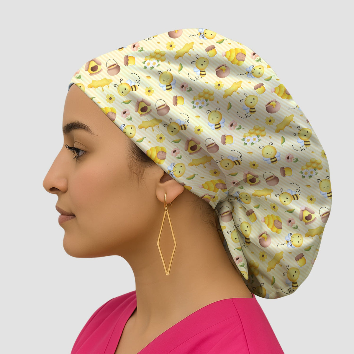 Cute Bee Honey Flower Stripe Scrub Cap