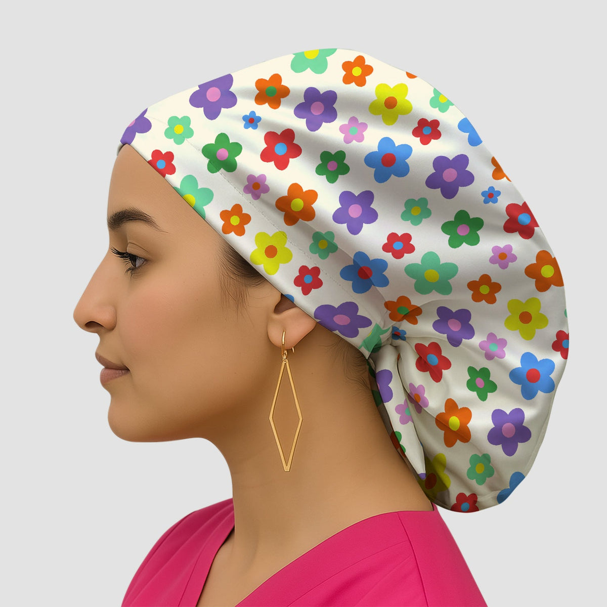 Colorful Retro Flower Scrub Cap