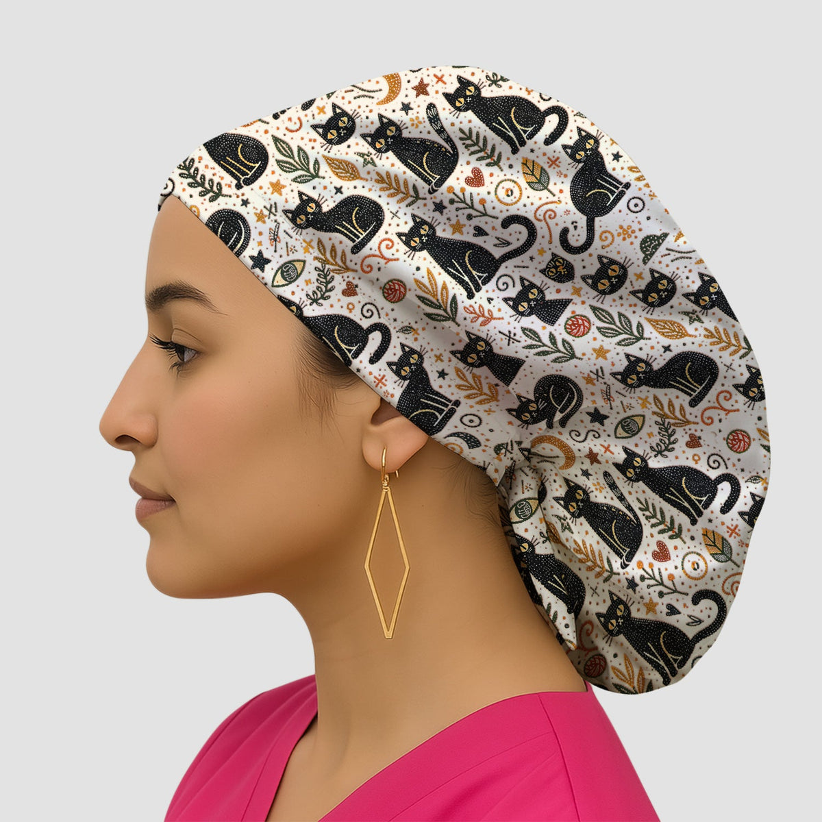 Mystic Black Cat Celestial Scrub Cap