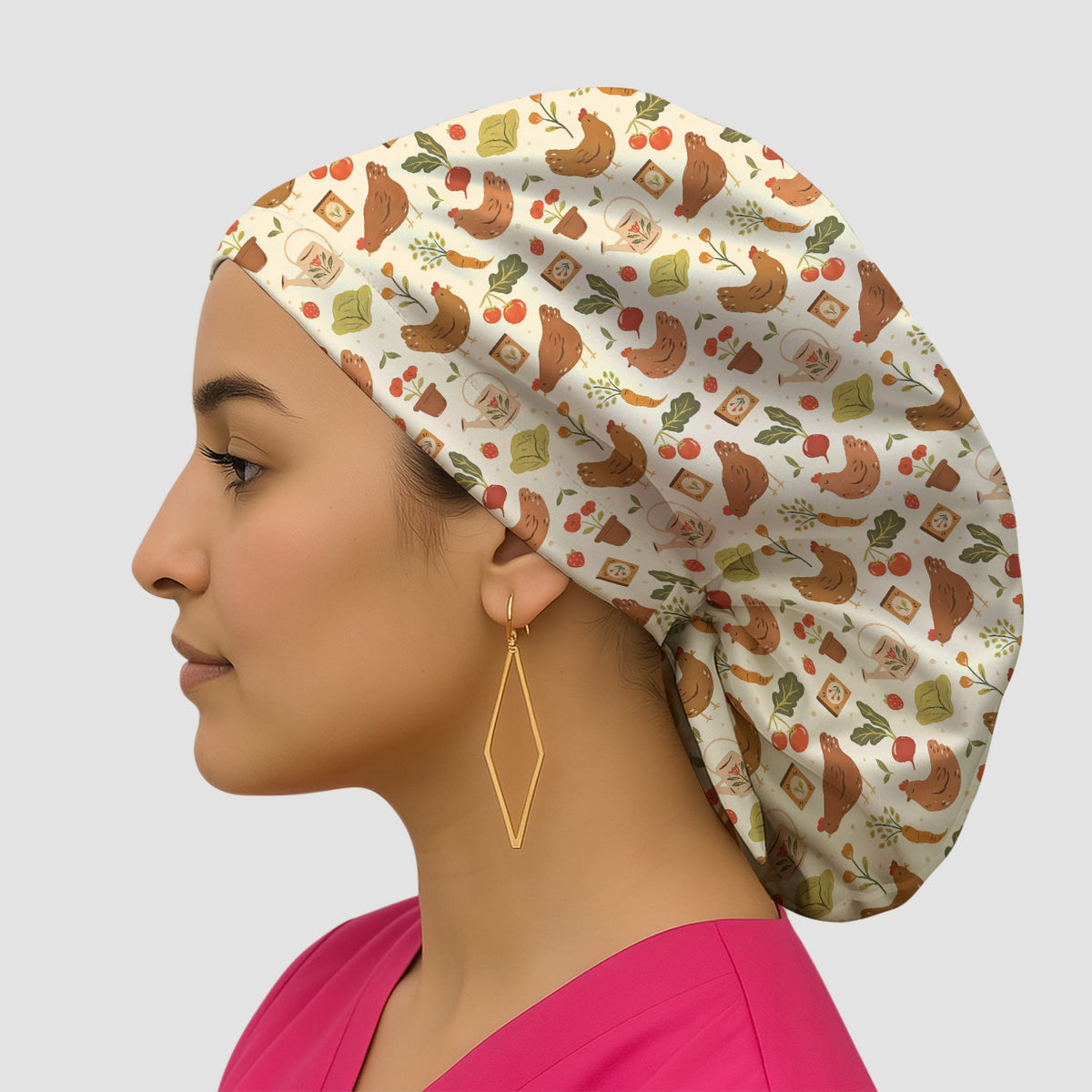 Rustic Farm Chicken Vegetable Scrub Cap