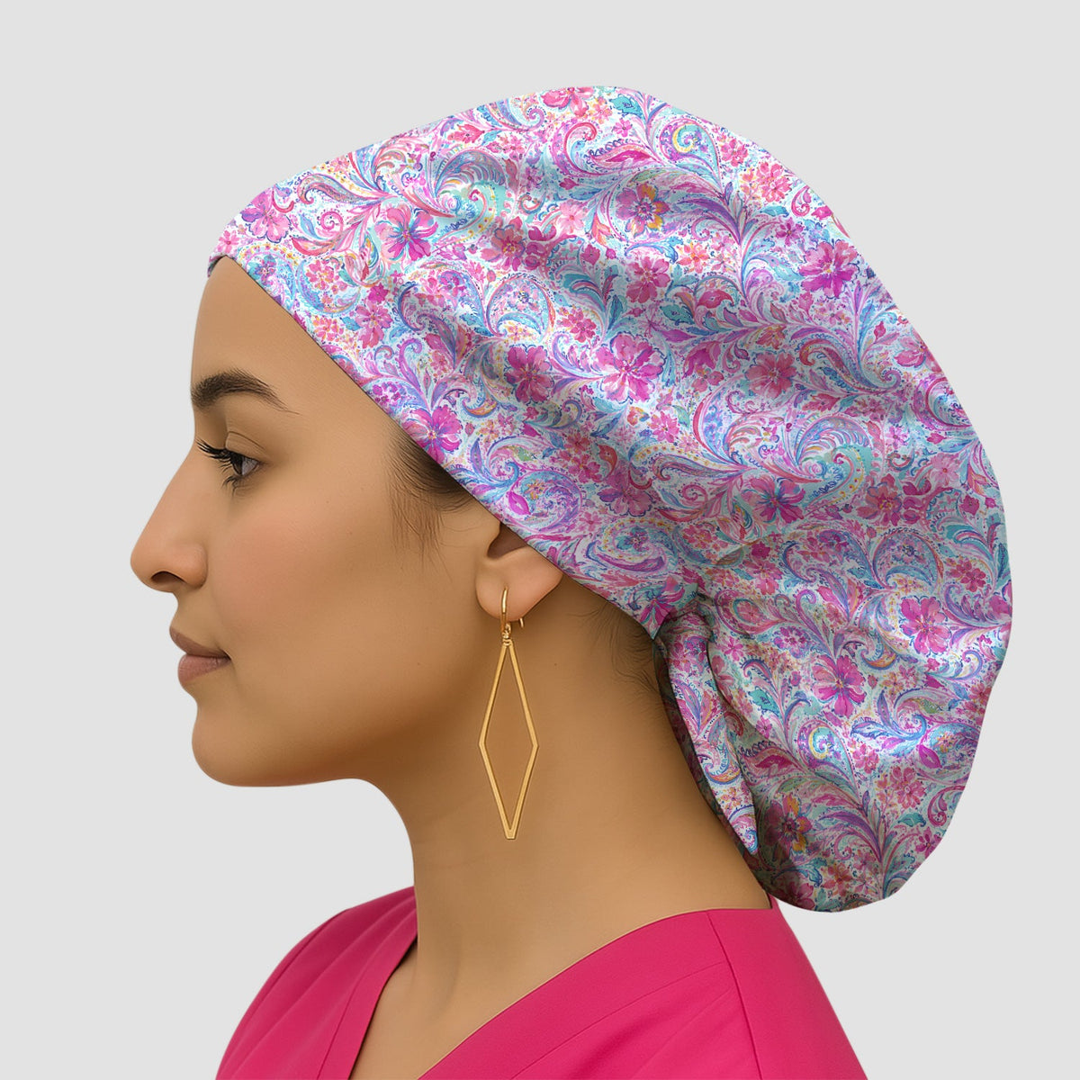 Elegant Pink Paisley Blossom Scrub Cap