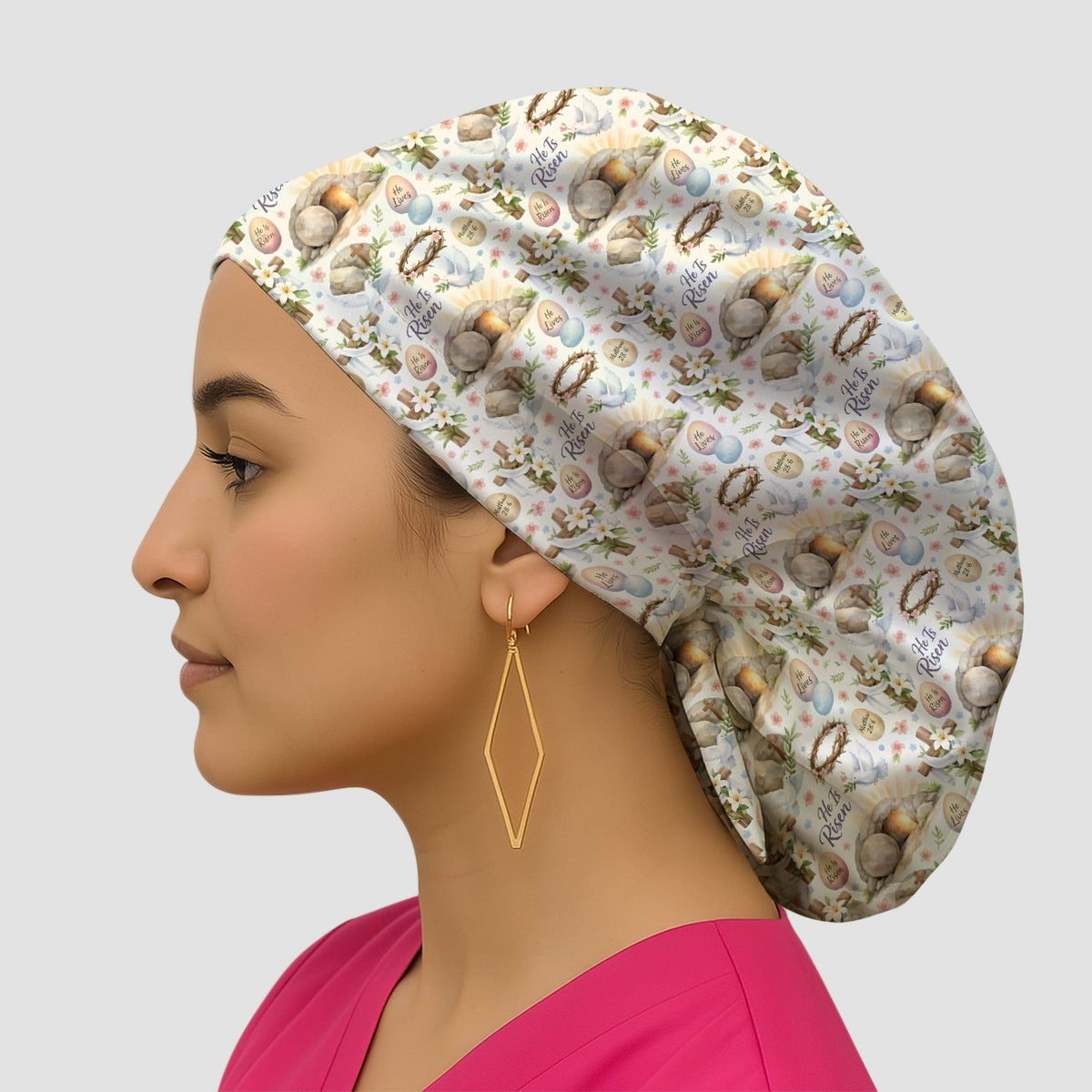 Risen Cross Tomb Lily Scrub Cap - Easter Gift For Nurse