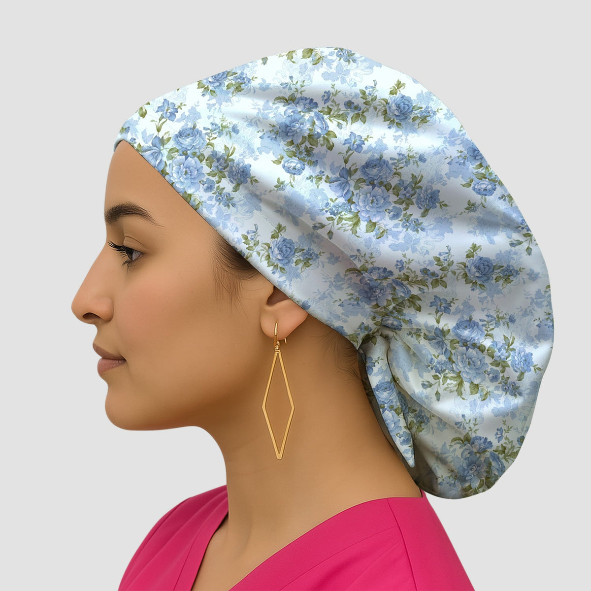 Cute Blue Floral Scrub Cap