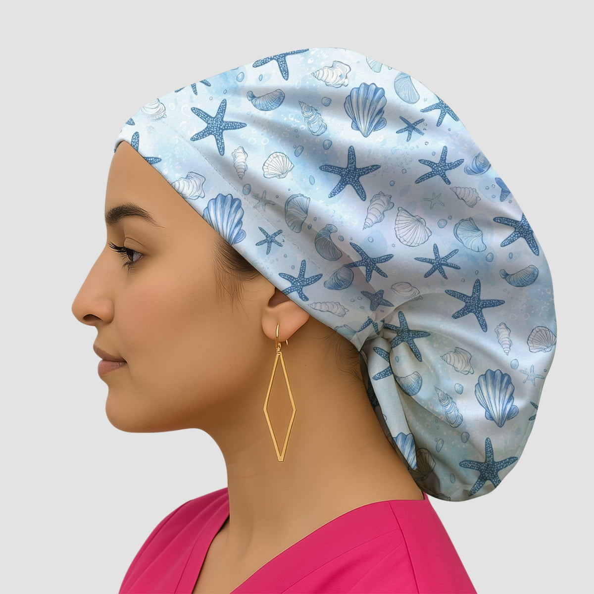 Blue Sea Shells Starfish Scrub Cap