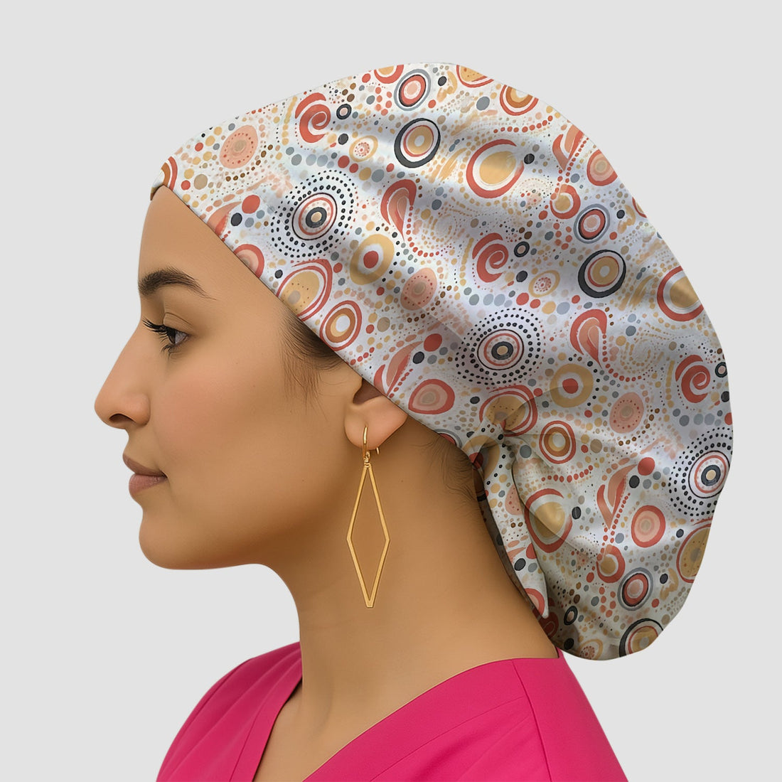 Abstract Earth Tone Dot Circle Scrub Cap