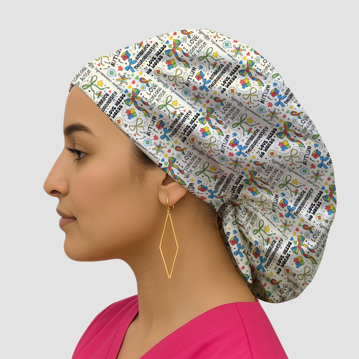 Autism Awareness Puzzle Ribbon Pastel Scrub Cap