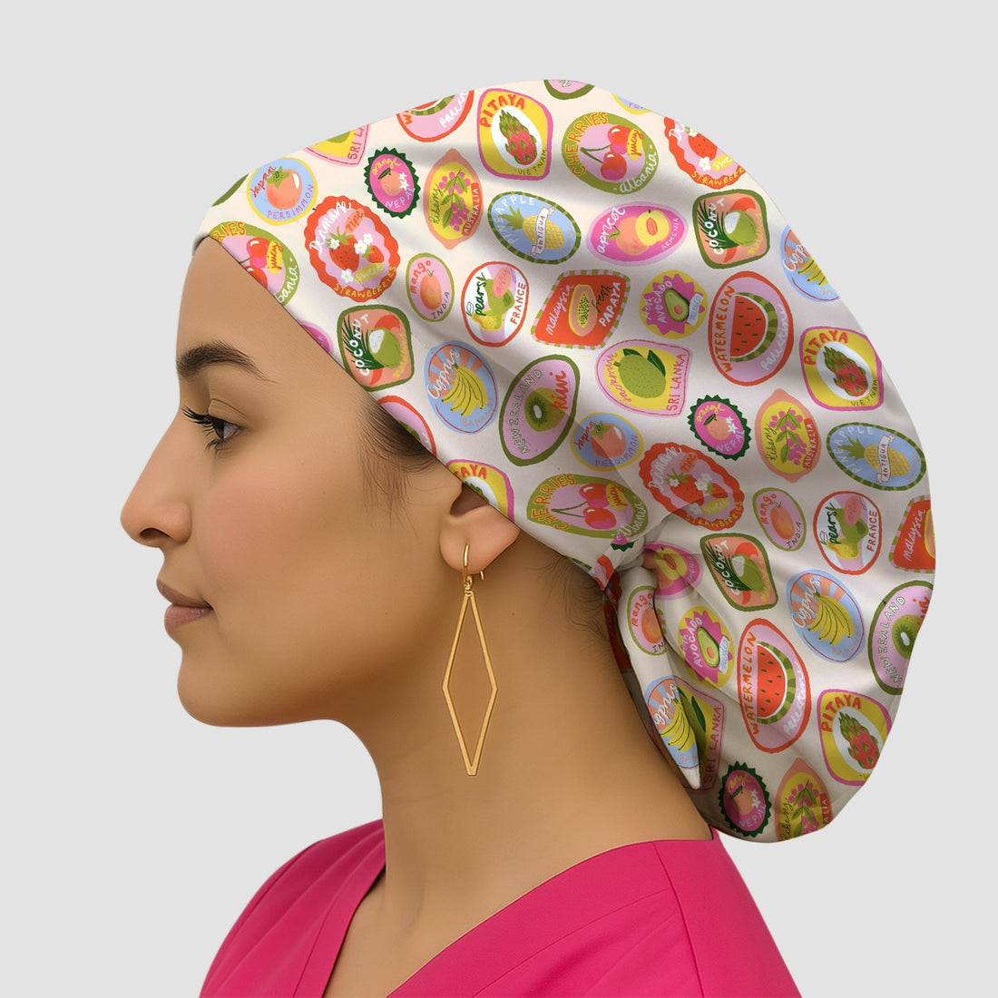 Summer Colorful Fruit Sticker Scrub Cap