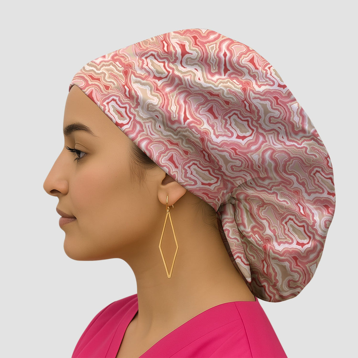 Pink Marble Swirl Scrub Cap