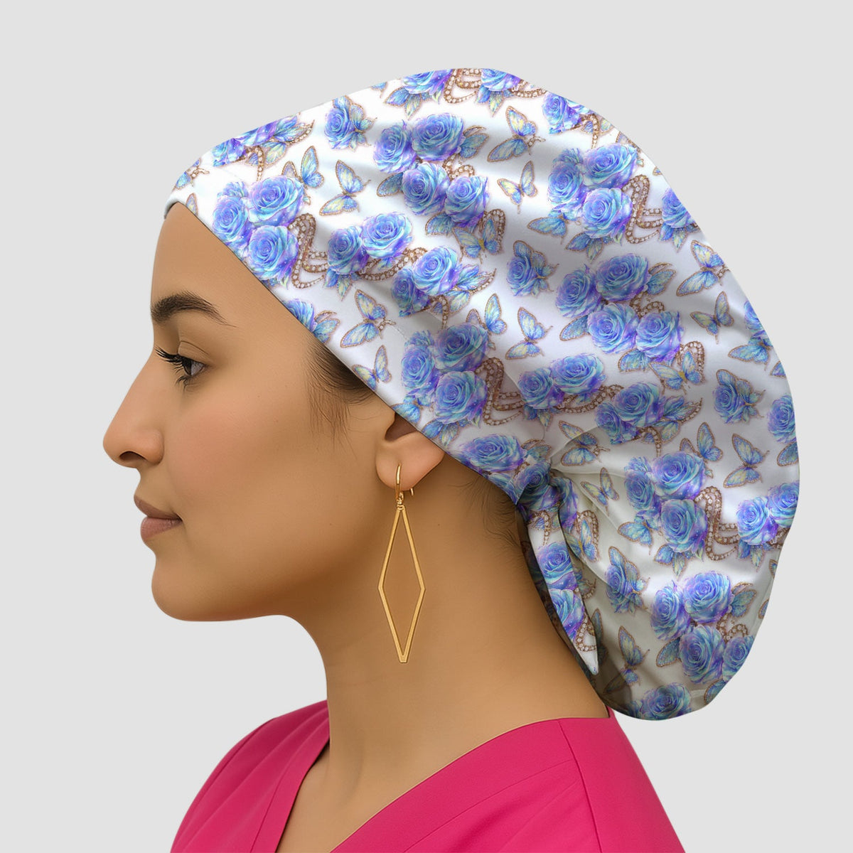 Elegant Blue Rose Scrub Cap