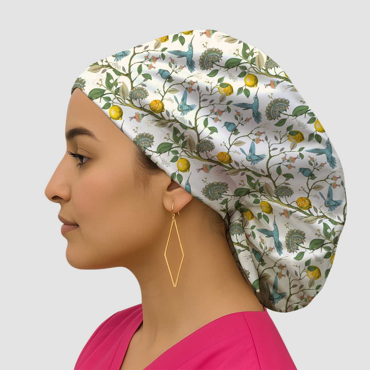 Hummingbird Lemon Floral Scrub Cap