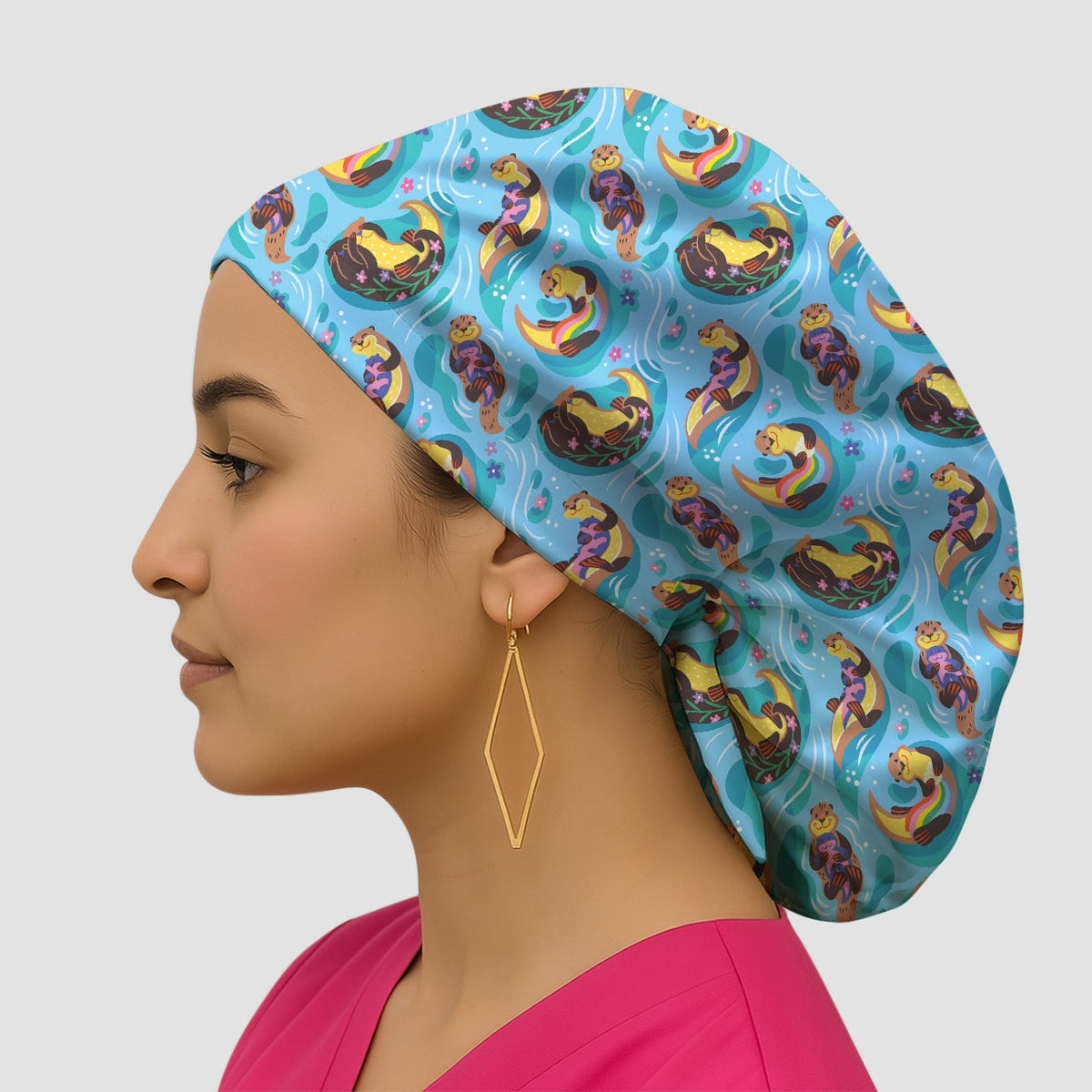 Otter Floating River Rainbow Nurse Scrub Cap