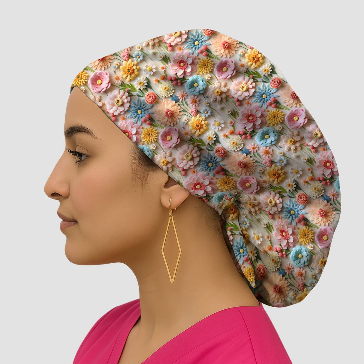 Colorful Blooming Wildflower Scrub Cap
