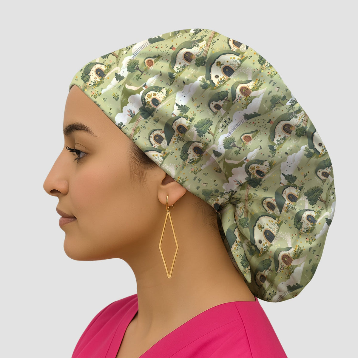 Cozy Hobbit Village Landscape Scrub Cap