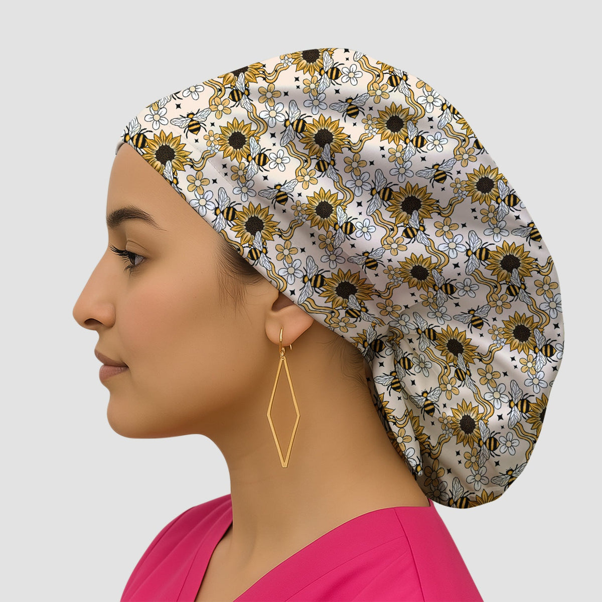 Sunflower Honey Bee Floral Scrub Cap