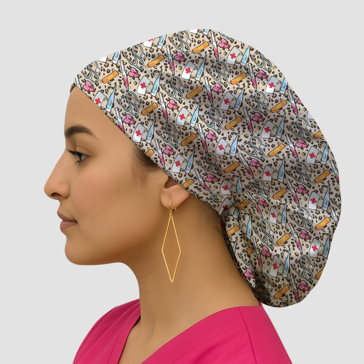 Leopard Medical Tools Pink Heart Scrub Cap