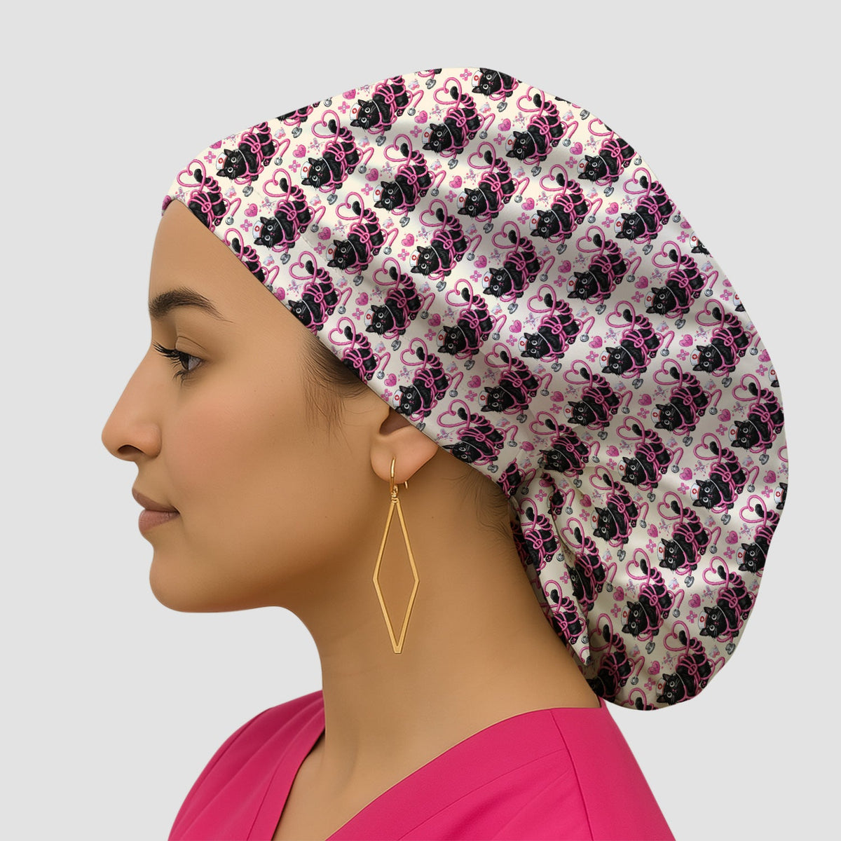 Valentine Cat Nurse Heart Scrub Cap