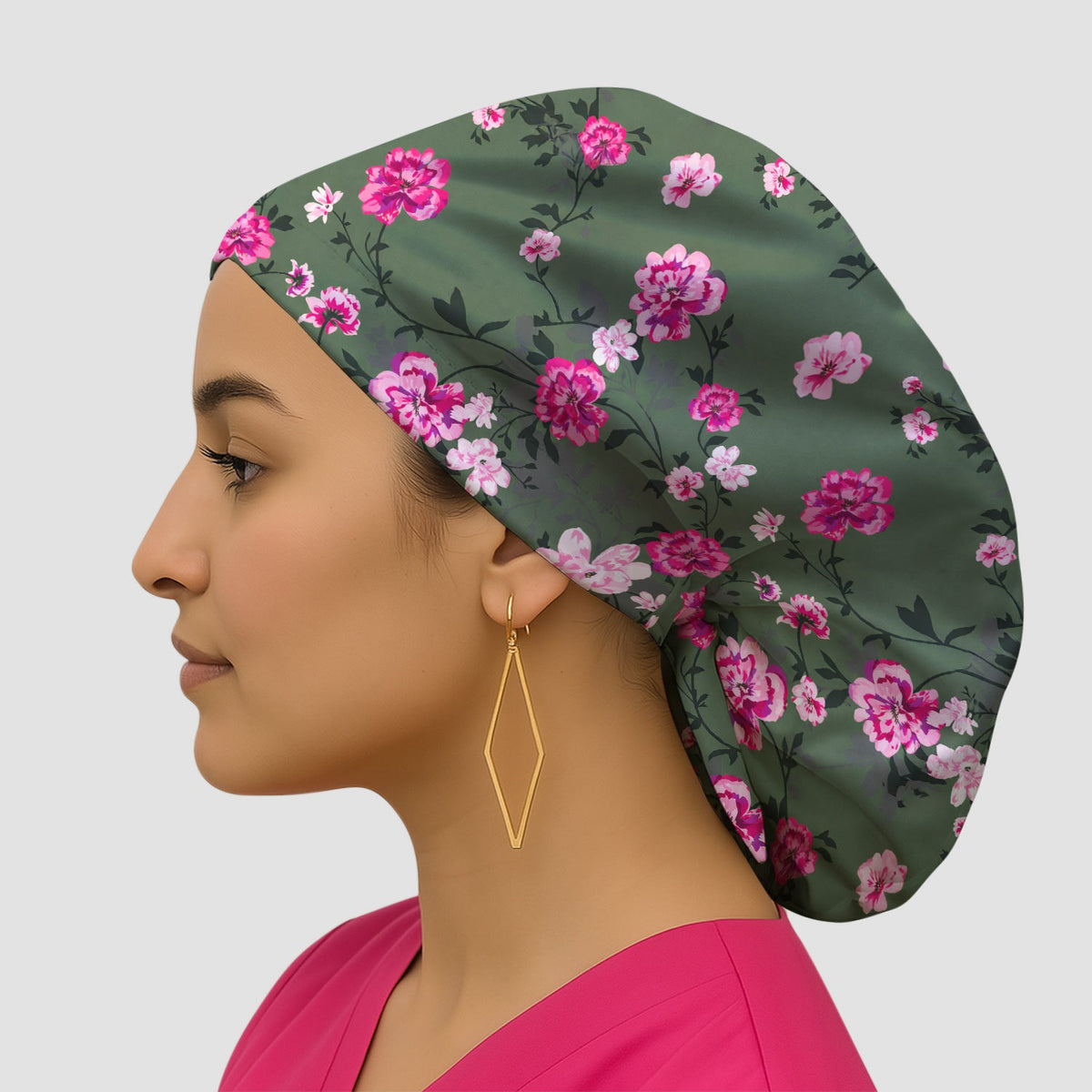 Pink Floral Blossom Scrub Cap