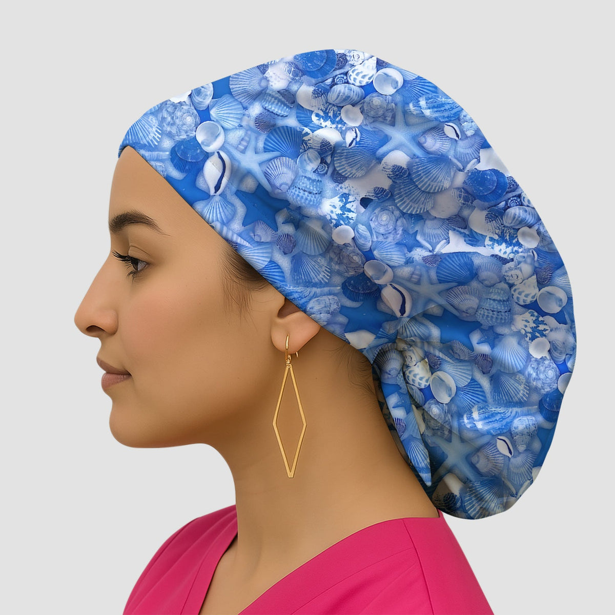 Blue Seashell Starfish Ocean Scrub Cap