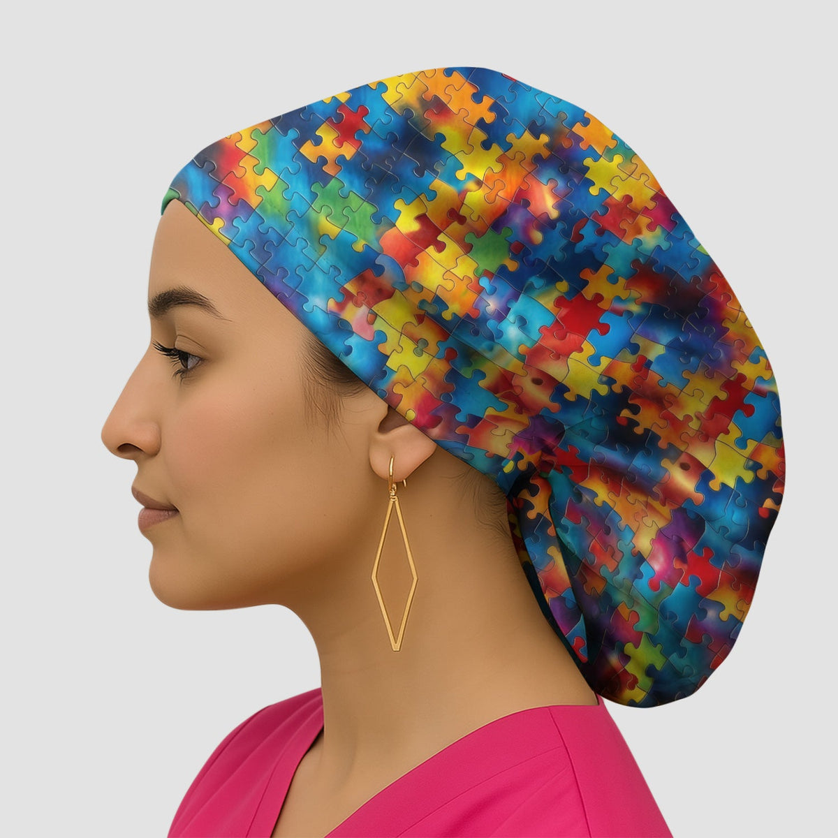 Rainbow Puzzle Piece Scrub Cap