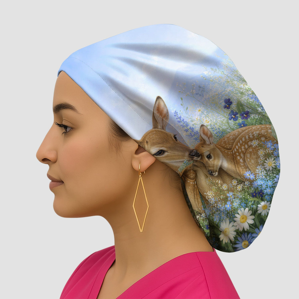 Deer Mother Baby Meadow Scrub Cap
