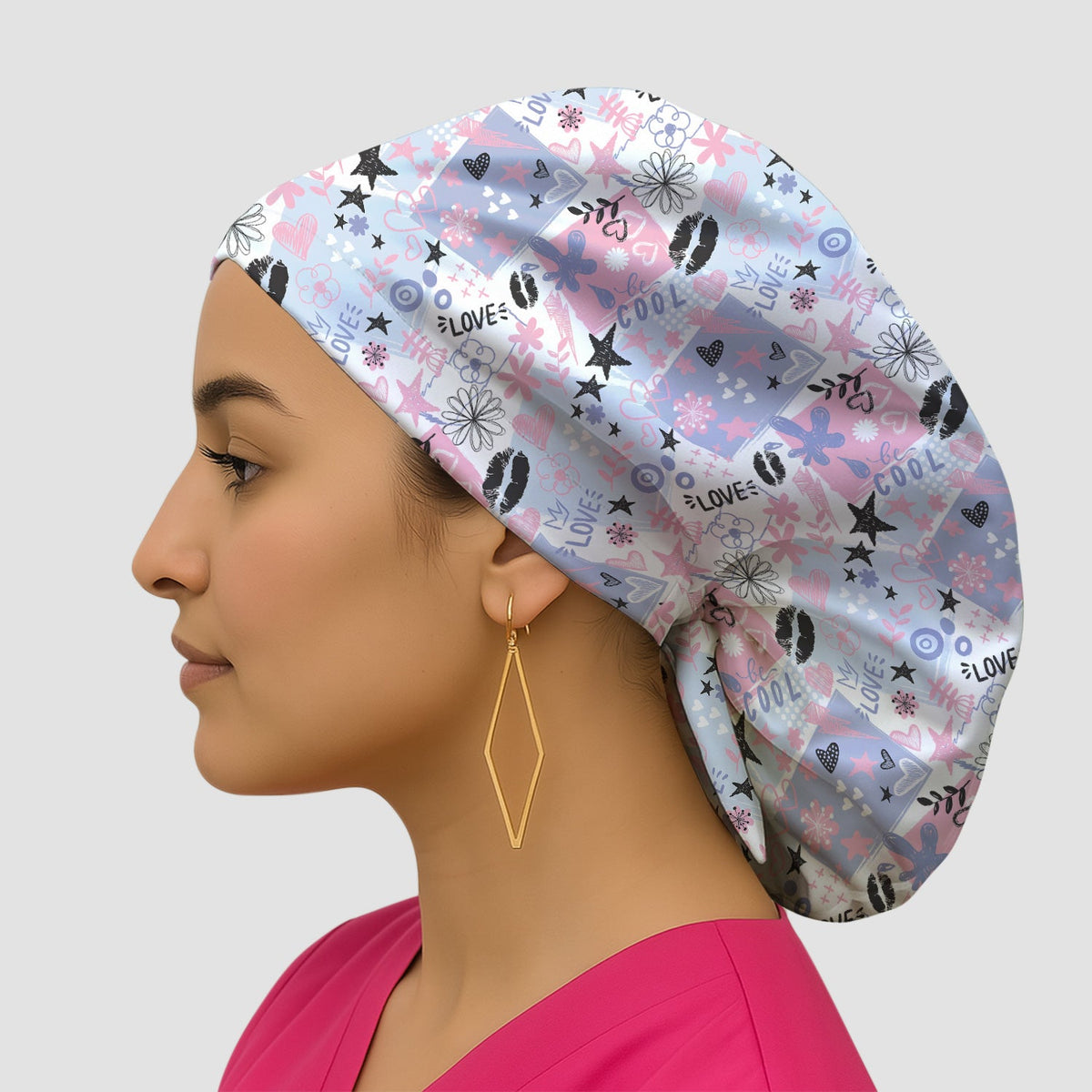 Love Hearts Doodle Scrub Cap