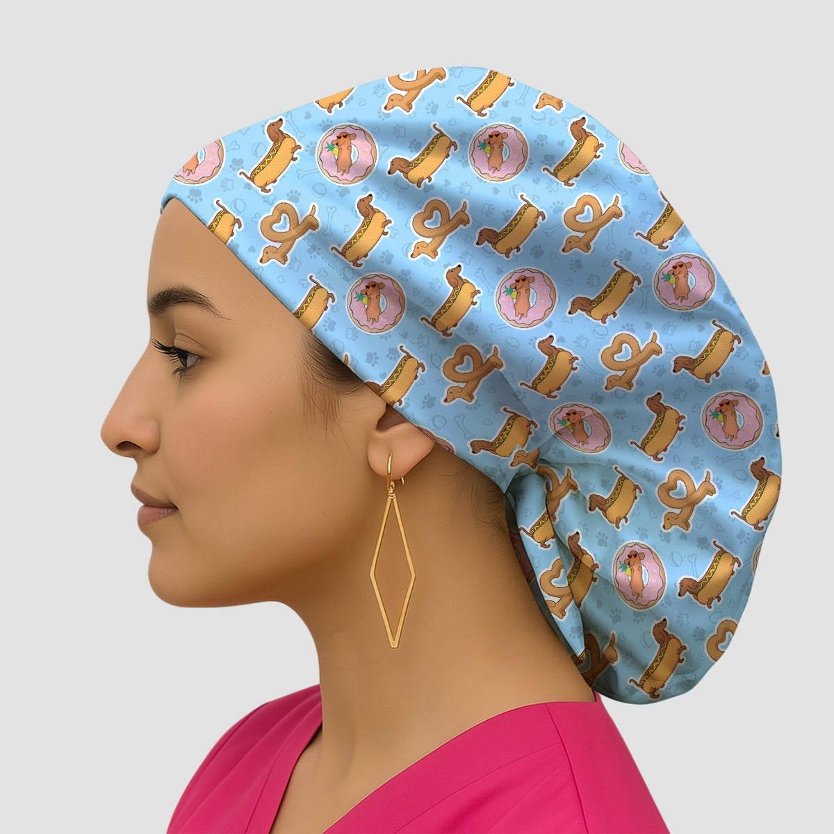 Dachshund Donut Heart Scrub Cap