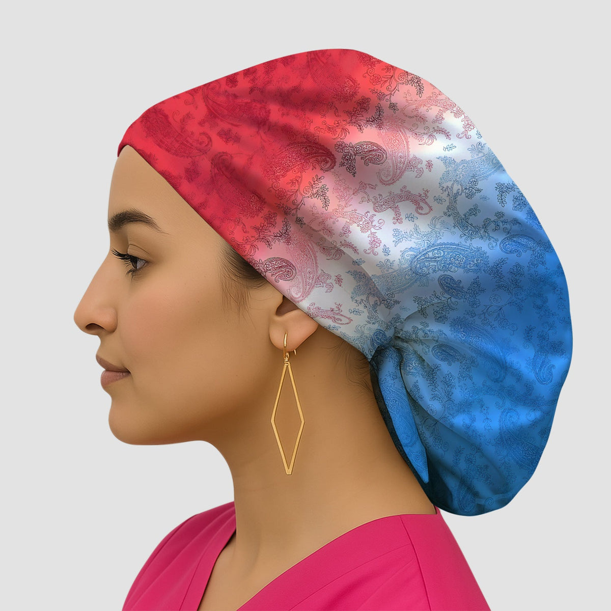 Red Blue Paisley Ombre Scrub Cap