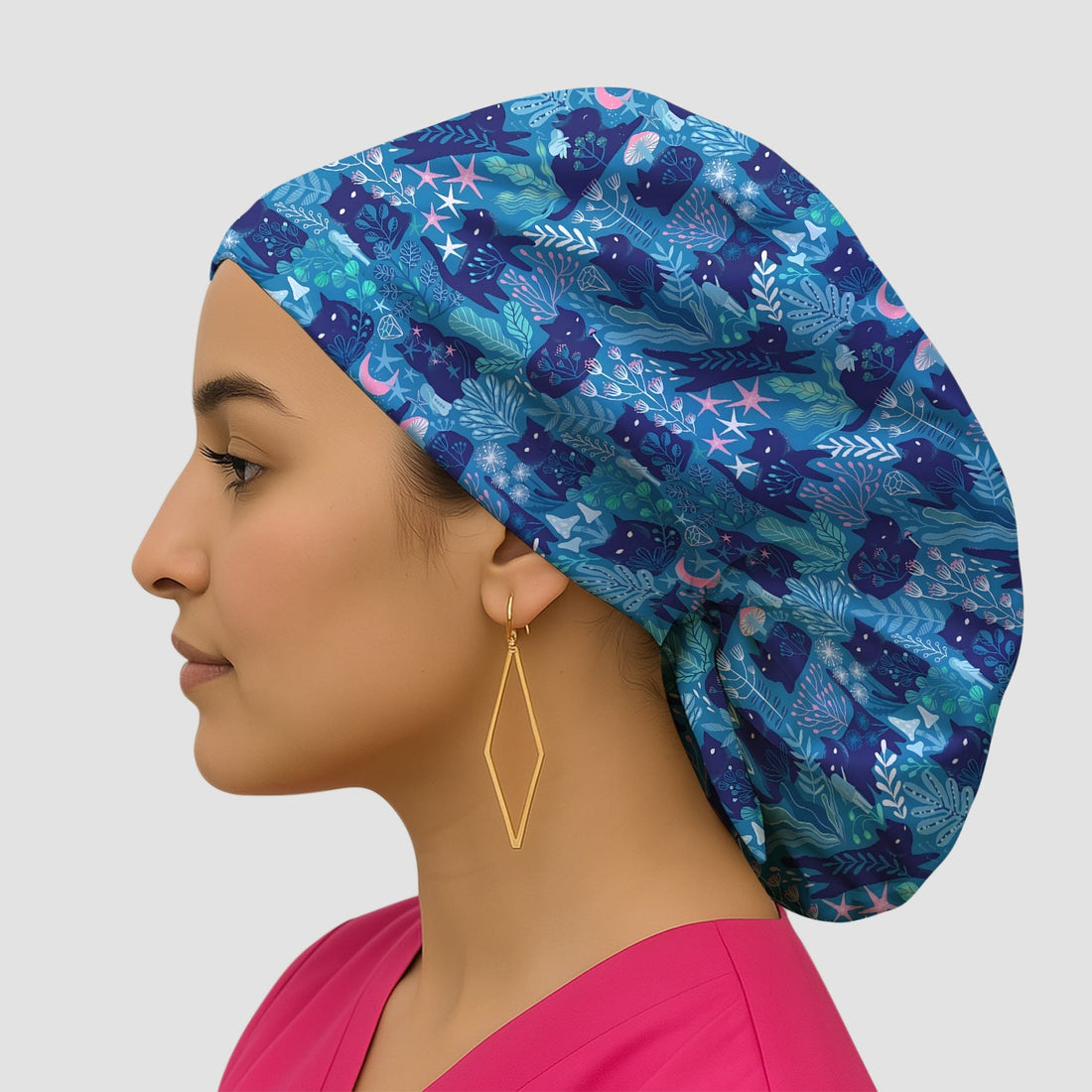 Adorable Celestial Cat Moon Star Scrub Cap