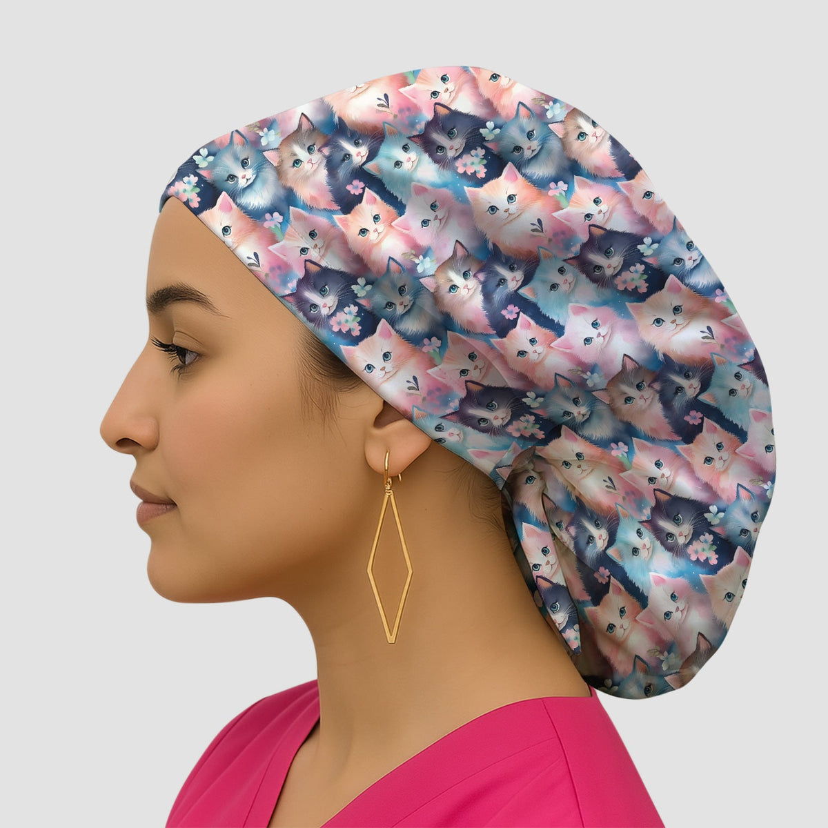 Pastel Kitten Aesthetic Nurse Scrub Cap