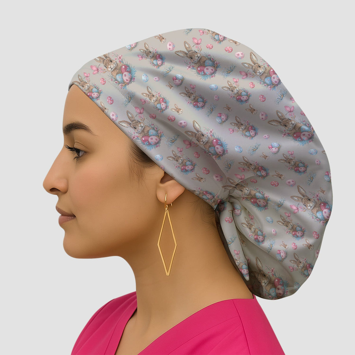 Pastel Easter Bunny Nest Nurse Scrub Cap