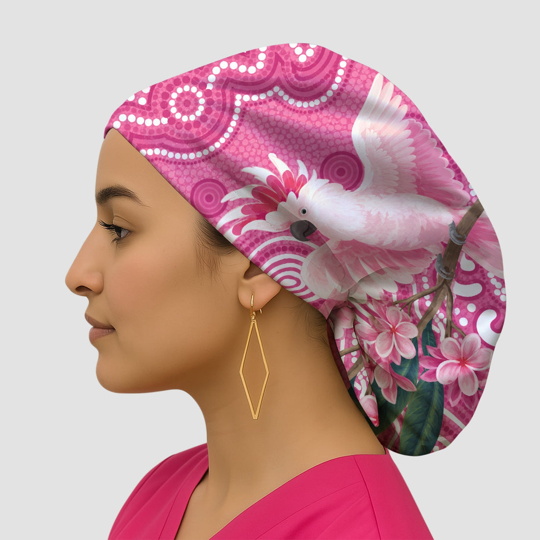 Pink Cockatoo Floral Dot Scrub Cap