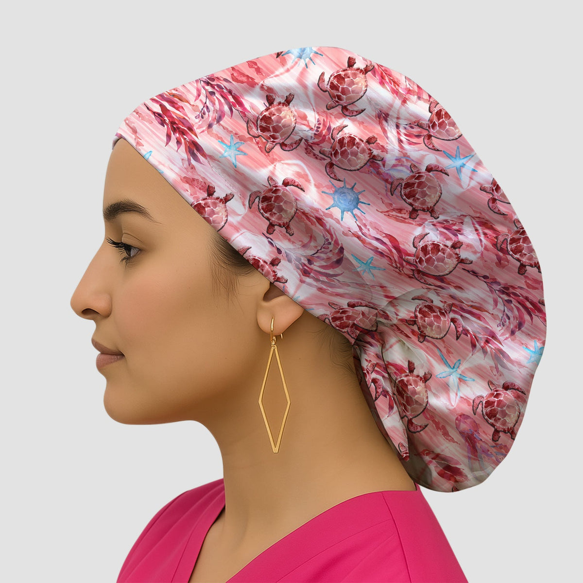 Pink Sea Turtle Ocean Scrub Cap