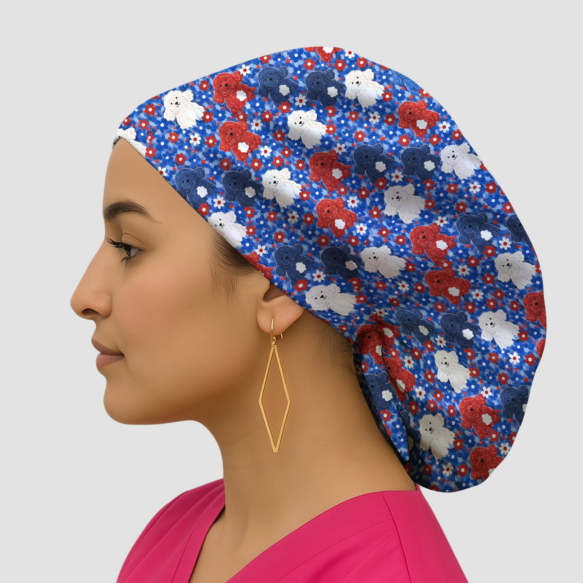 Poodle Floral Garden Scrub Cap