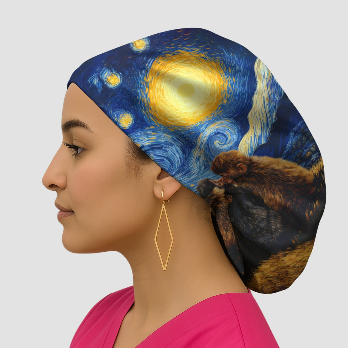 Romantic Monkey Night Sky Scrub Cap