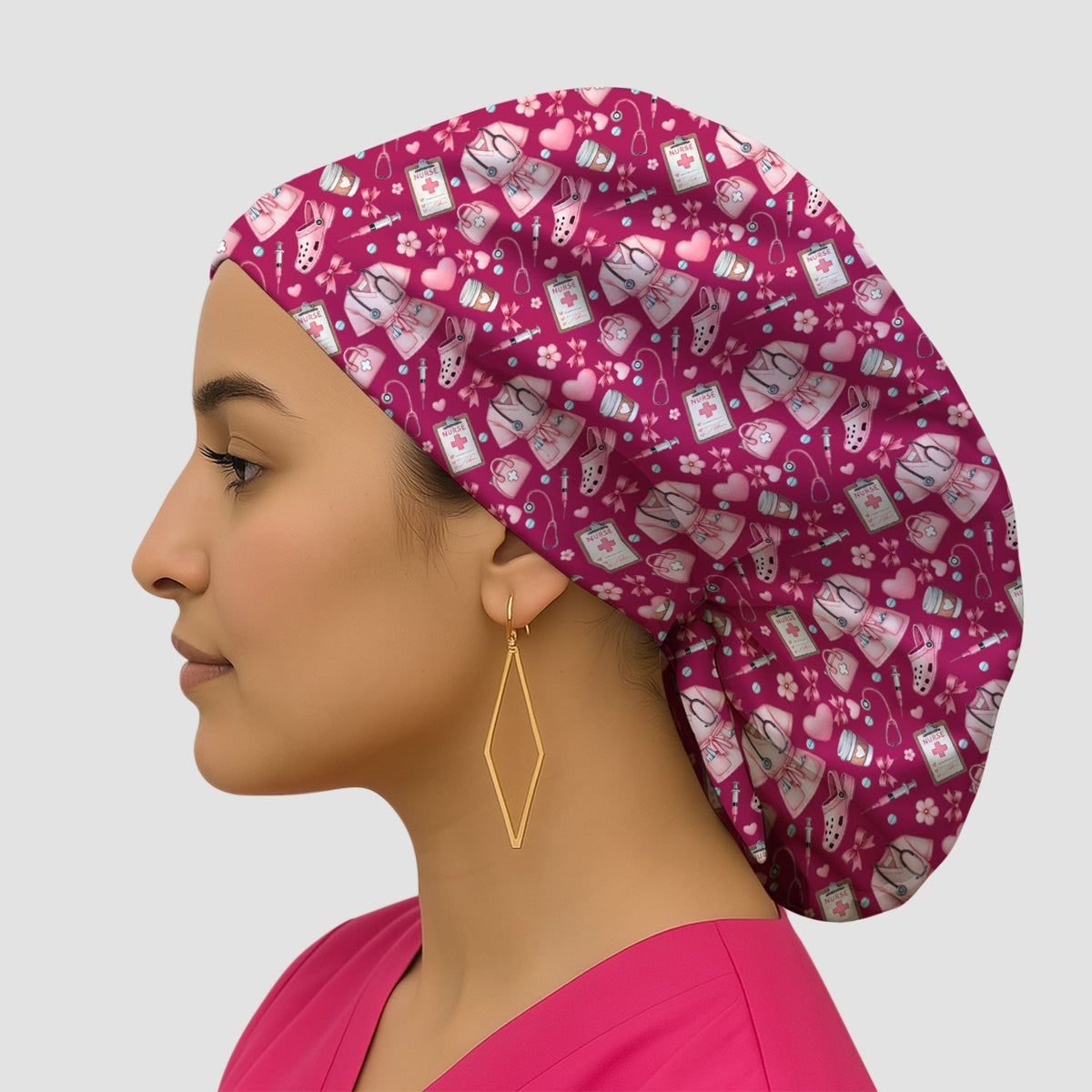 Valentine Pink Nurse Icons Scrub Cap