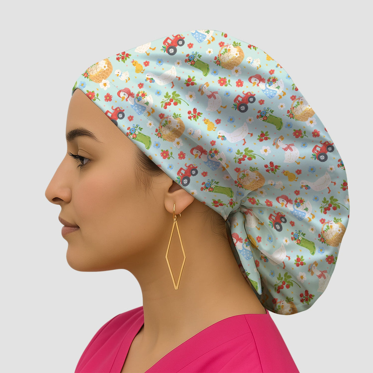 Farm Duck Chicken Tractor Flower Basket Scrub Cap