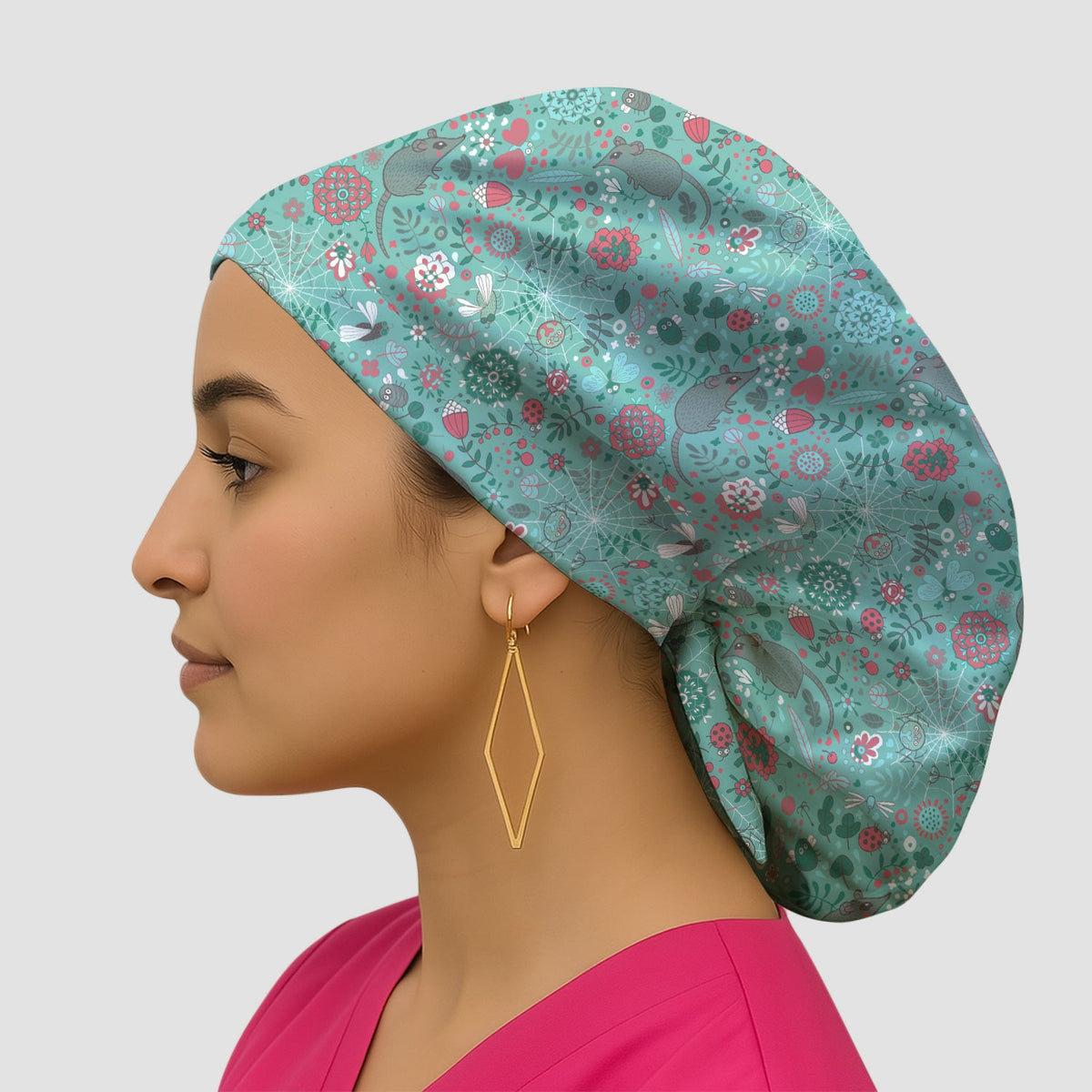 Woodland Mouse Floral Scrub Cap