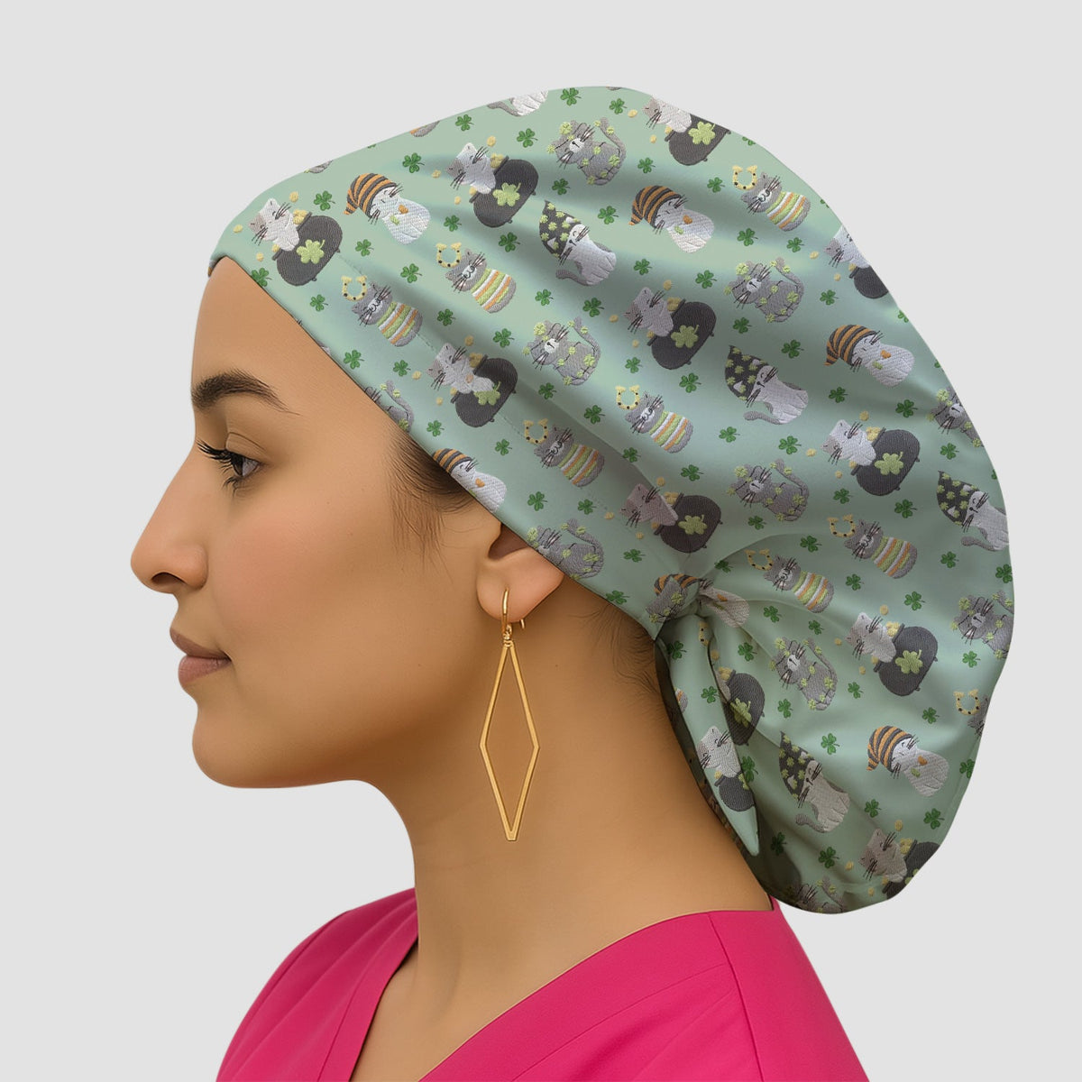 St Patrick Lucky Cat Shamrock Scrub Cap